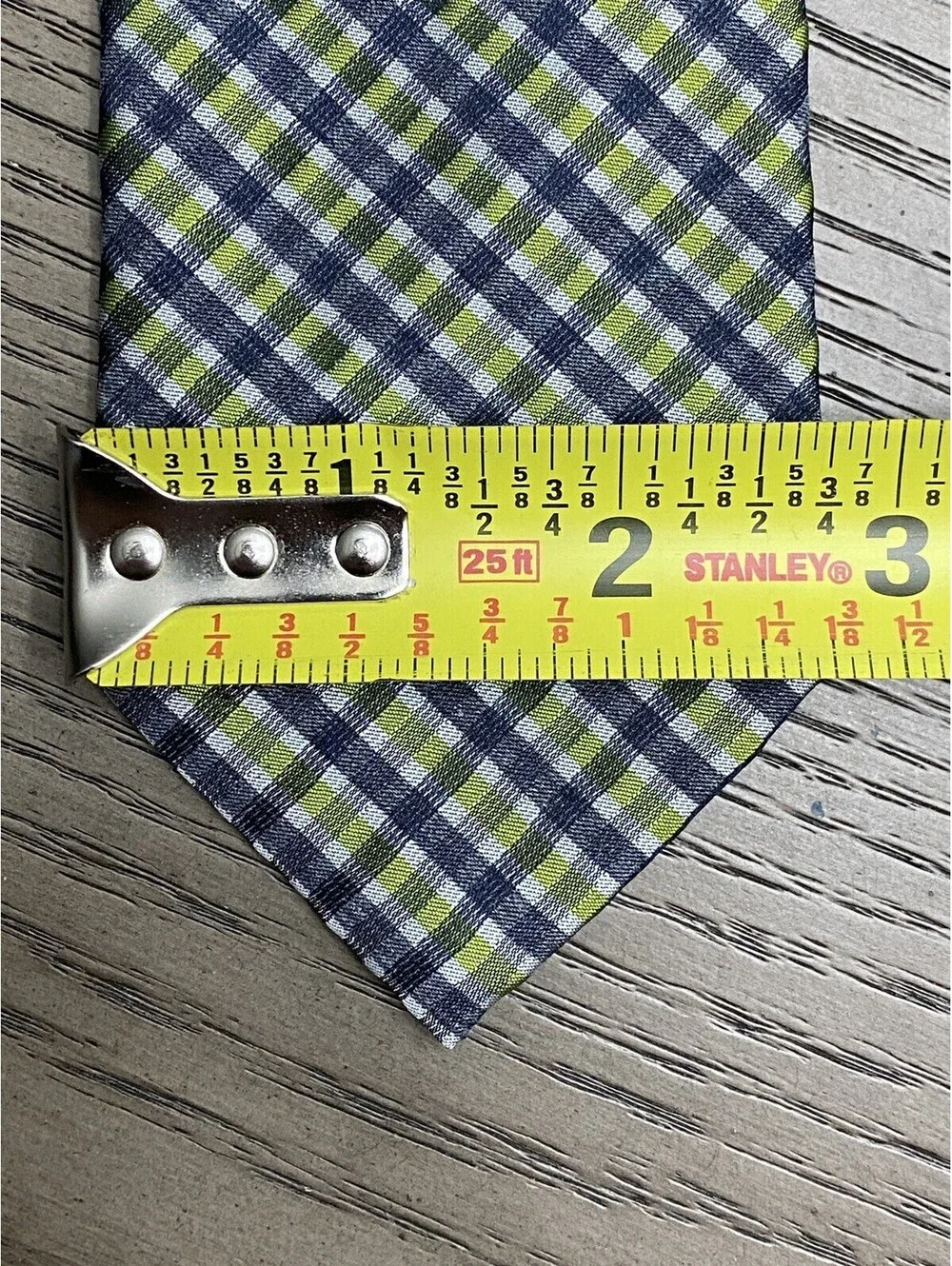 Calvin Klein Mens Necktie Green Gray Check Plaid Slim Tie Silk Blend